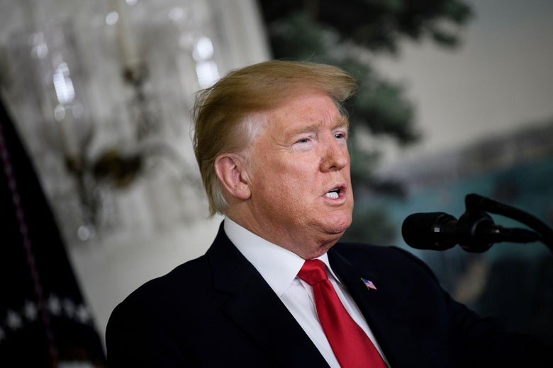 President Donald Trump makes a statement about immigration and the border wall from the diplomatic reception room of the White House January 19, 2019 in Washington, D.C.